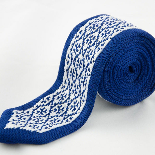 Blue and White Patterned Knit Tie by Paul Malone Paul Malone Ties - Paul Malone.com