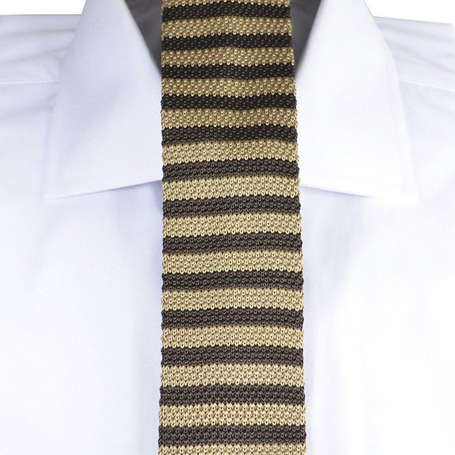 Tan and Brown Striped Knit Tie by Paul Malone Paul Malone Ties - Paul Malone.com