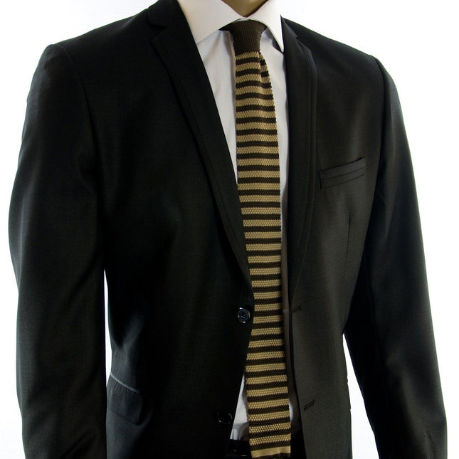 Tan and Brown Striped Knit Tie by Paul Malone Paul Malone Ties - Paul Malone.com