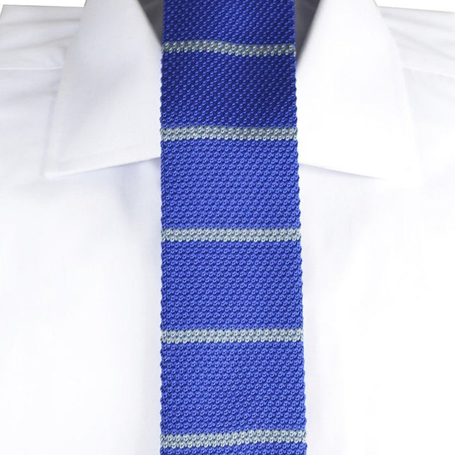 Blue and Grey Striped Knit Tie by Paul Malone Paul Malone Ties - Paul Malone.com