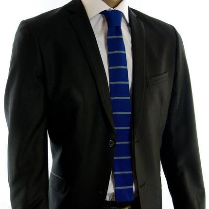 Blue and Grey Striped Knit Tie by Paul Malone Paul Malone Ties - Paul Malone.com