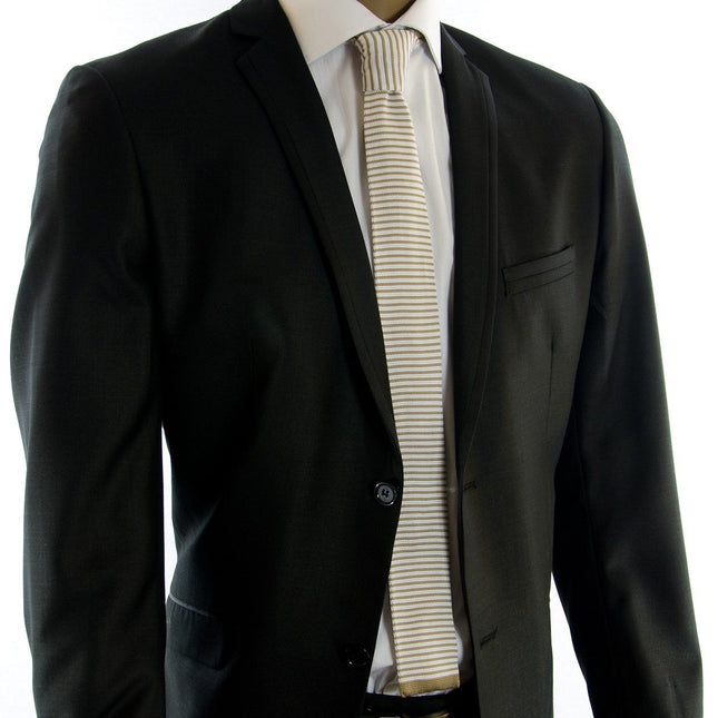Tan Striped Knit Tie by Paul Malone Paul Malone Ties - Paul Malone.com