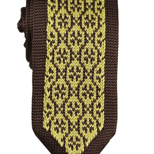 Brown and Gold Patterned Knit Tie by Paul Malone Paul Malone Ties - Paul Malone.com
