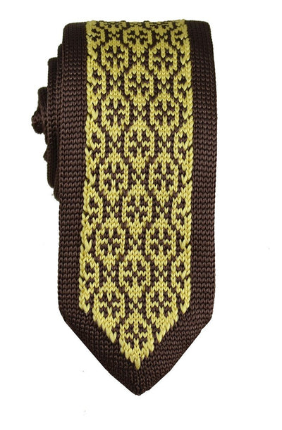 Brown and Gold Patterned Knit Tie by Paul Malone Paul Malone Ties - Paul Malone.com