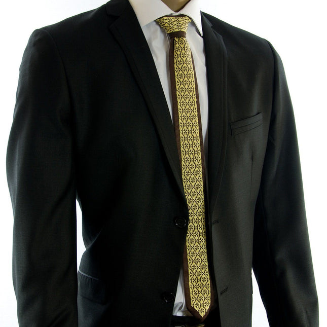 Brown and Gold Patterned Knit Tie by Paul Malone Paul Malone Ties - Paul Malone.com