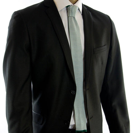 Green and White Striped Knit Tie by Paul Malone Paul Malone Ties - Paul Malone.com