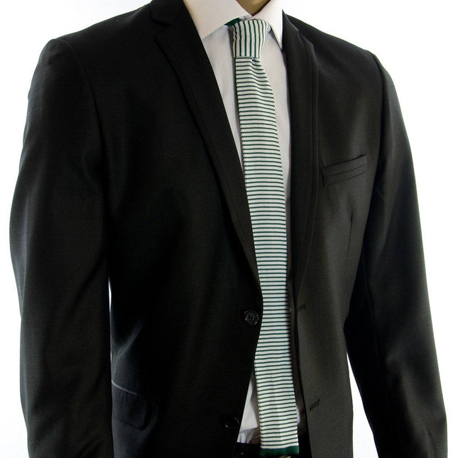 Green and White Striped Knit Tie by Paul Malone Paul Malone Ties - Paul Malone.com
