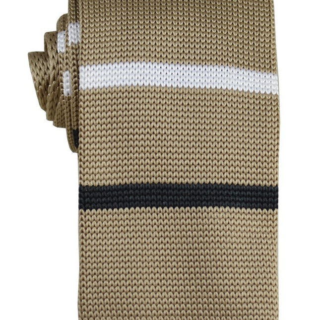 Tan, Black and White Striped Knit Tie Paul Malone Ties - Paul Malone.com