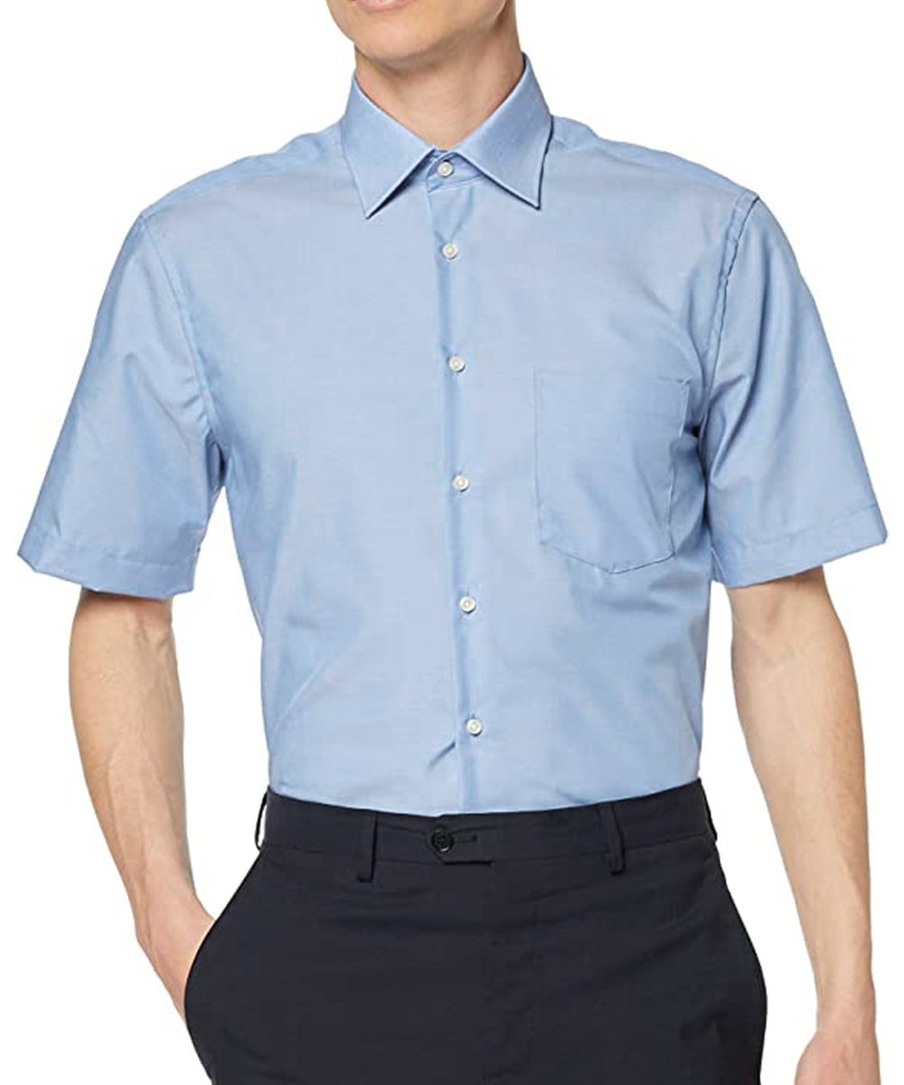Light Blue Poplin Short Sleeve Dress Shirt | Paul Malone