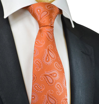 Orange Artisan Paisley Mens Tie Paul Malone Ties - Paul Malone.com