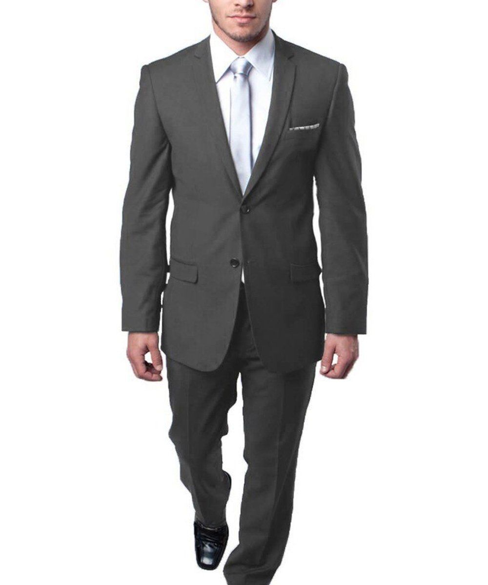 Gray Slim Fit 2 Piece Peak Lapel Pinstripe Suit for Men by GentWith.com