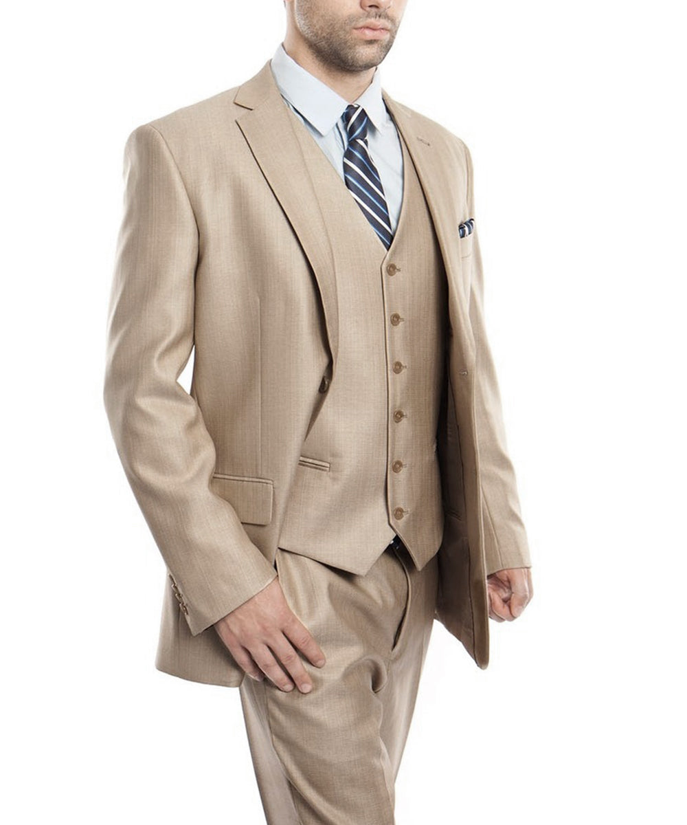 BIG & TALL Men's Beige Textured Solid 2 Button Classic Fit Business Suit NWT