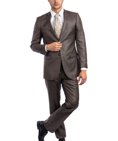Sharkskin Cocoa Brown Ultra Slim Men's Suit Tazio Suits - Paul Malone.com