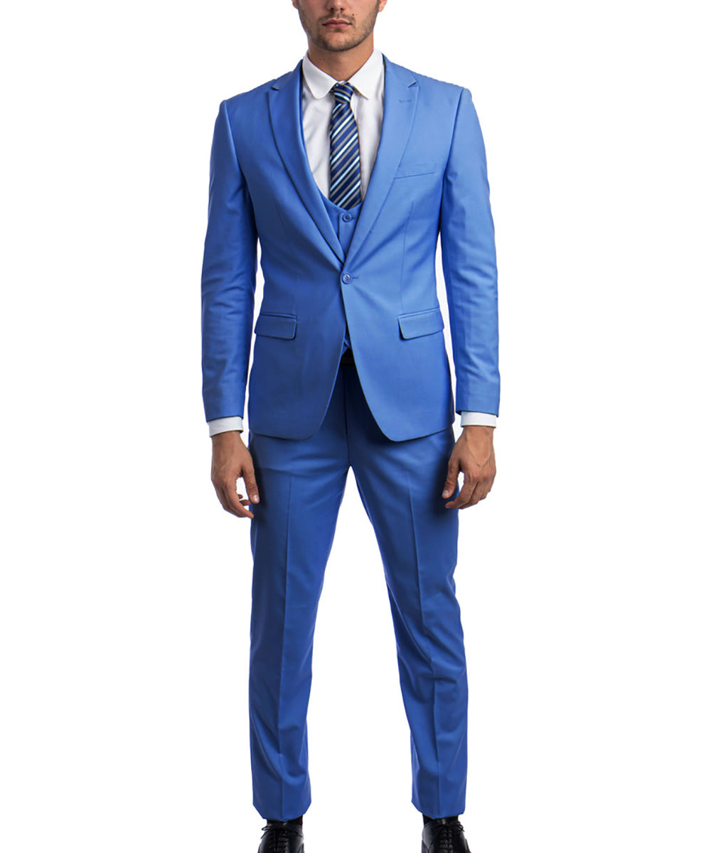 True Blue Slim Fit Men's Suit with Vest Set
