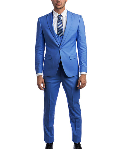 True Blue Slim Fit Men's Suit with Vest Set Tazio Suits - Paul Malone.com