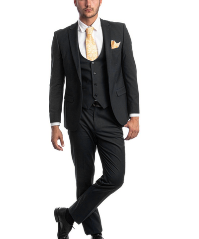 Black Slim Fit Men's Suit with Vest Set Tazio Suits - Paul Malone.com
