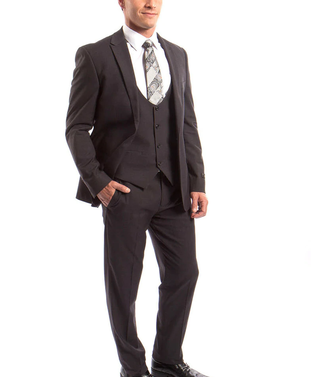 Grey Slim Fit Men's Suit with Vest Set