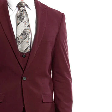 Burgundy Slim Fit Men's Suit with Vest Set Tazio Suits - Paul Malone.com