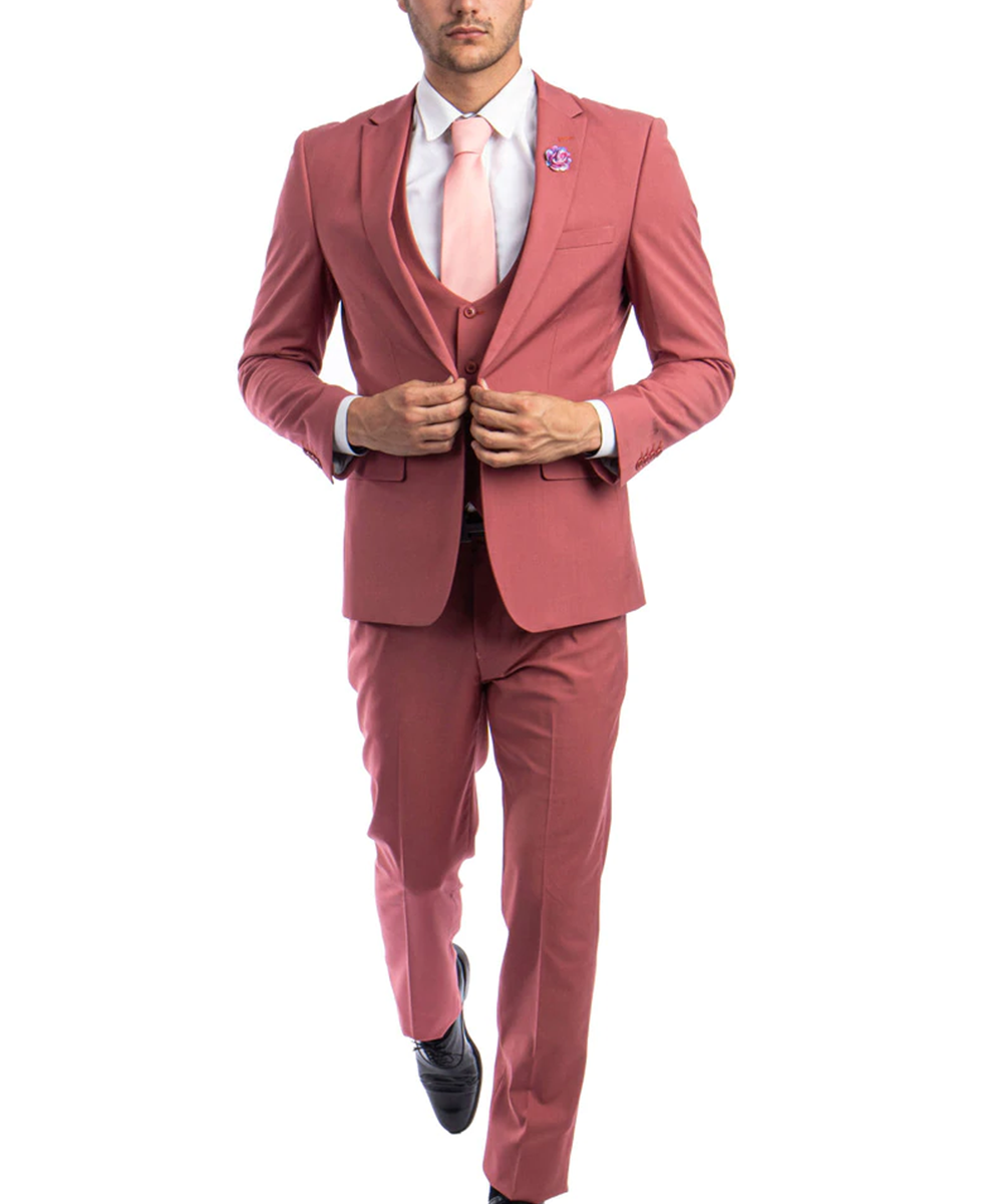 Red slim shops fit suit