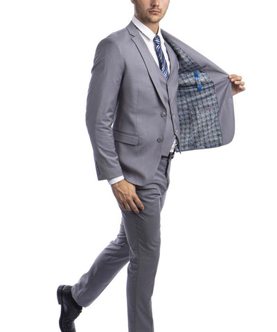 3 piece Grey Slim Fit Men's Suit with Vest Set Sean Alexander Suits - Paul Malone.com