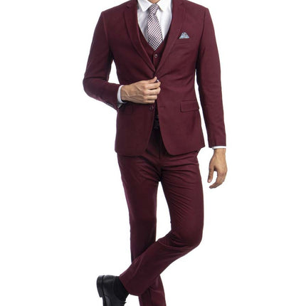 3 piece Burgundy Slim Fit Men's Suit with Vest Set Sean Alexander Suits - Paul Malone.com