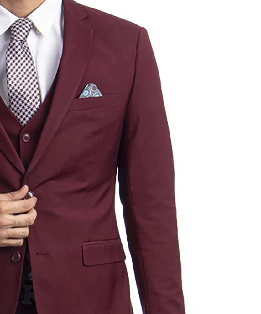 3 piece Burgundy Slim Fit Men's Suit with Vest Set Paul Malone 3 piece Burgundy Slim Fit Men's Suit with Vest Set Paul Malone