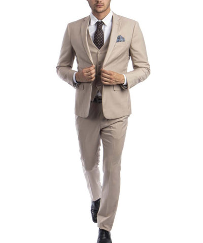 3 piece Tan Slim Fit Men's Suit with Vest Set Sean Alexander Suits - Paul Malone.com