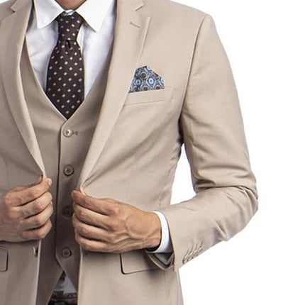 3 piece Tan Slim Fit Men's Suit with Vest Set Sean Alexander Suits - Paul Malone.com