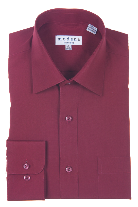 Classic Fit Solid Burgundy Men's Dress Shirt by Modena | Paul Malone