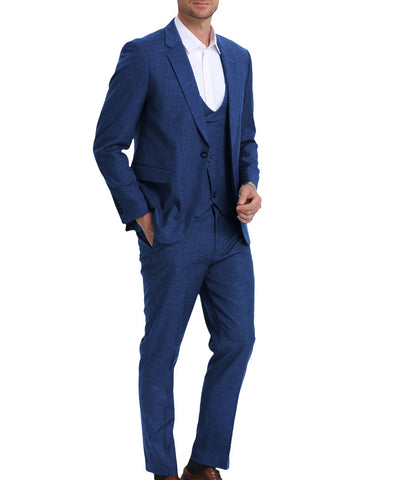 Navy Sharkskin Suit with Double Breasted Vest Tazio Suits - Paul Malone.com