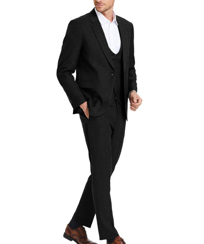 Black Sharkskin Suit with Double Breasted Vest Tazio Suits - Paul Malone.com