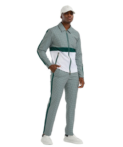 Houndstooth Dress Casual Track Suit Green Tazio Suits - Paul Malone.com