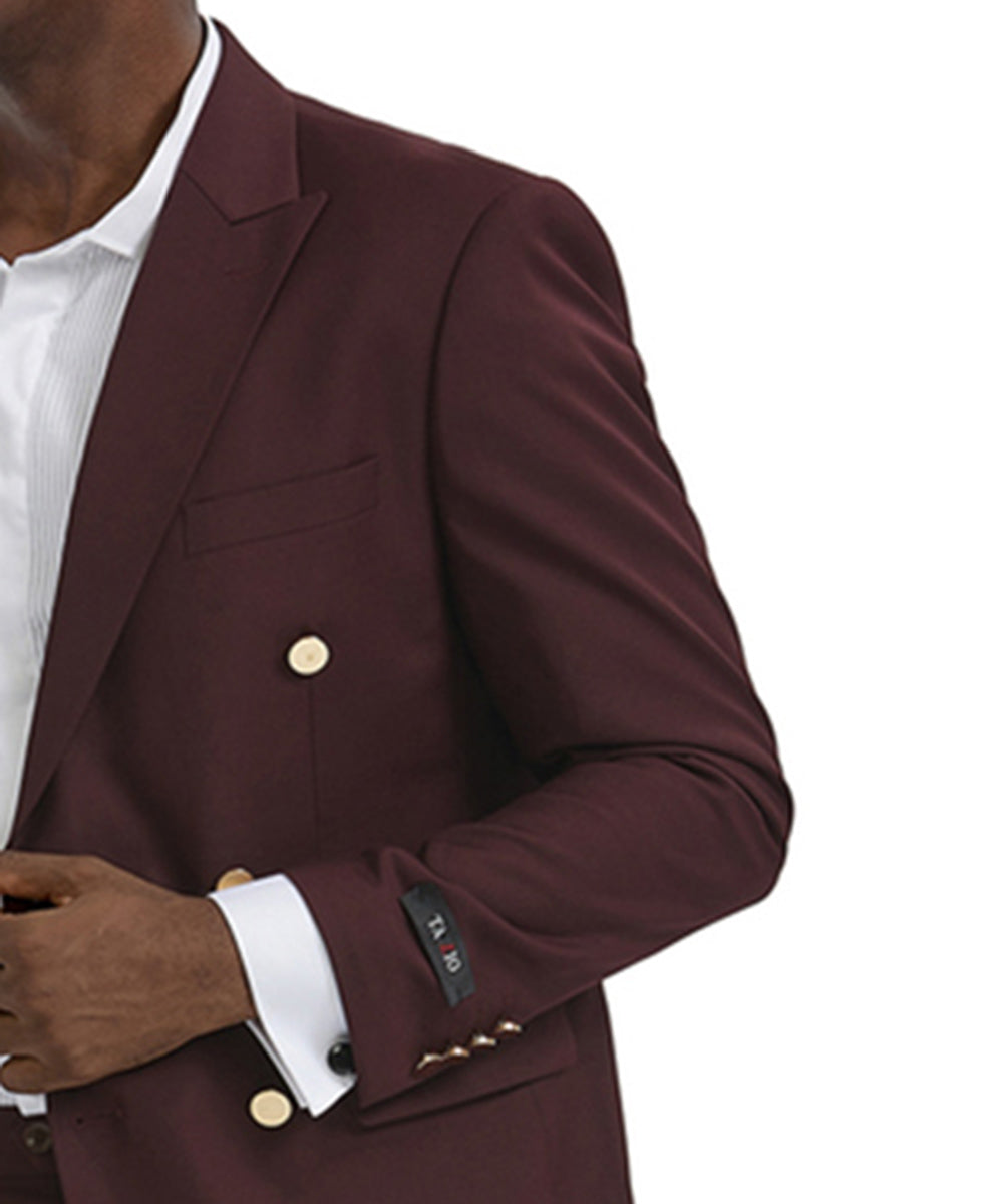 Burgundy Double Breasted Skinny Fit Suit