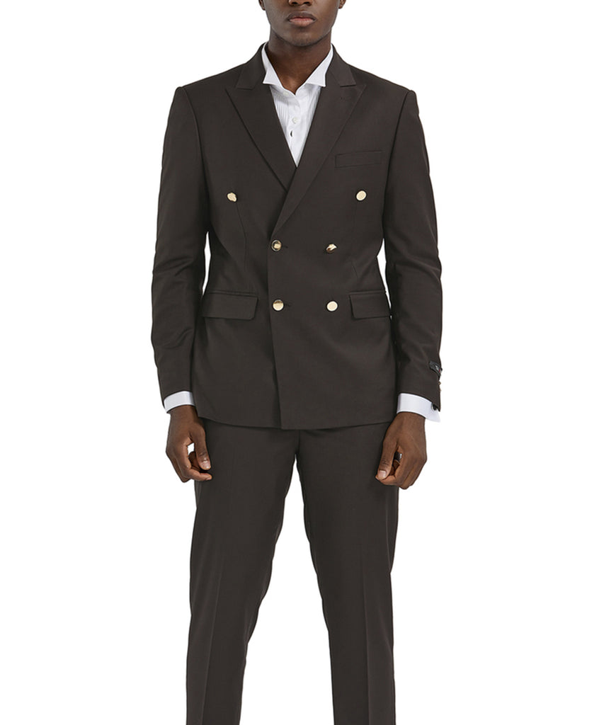 Brown Double Breasted Skinny Fit Suit