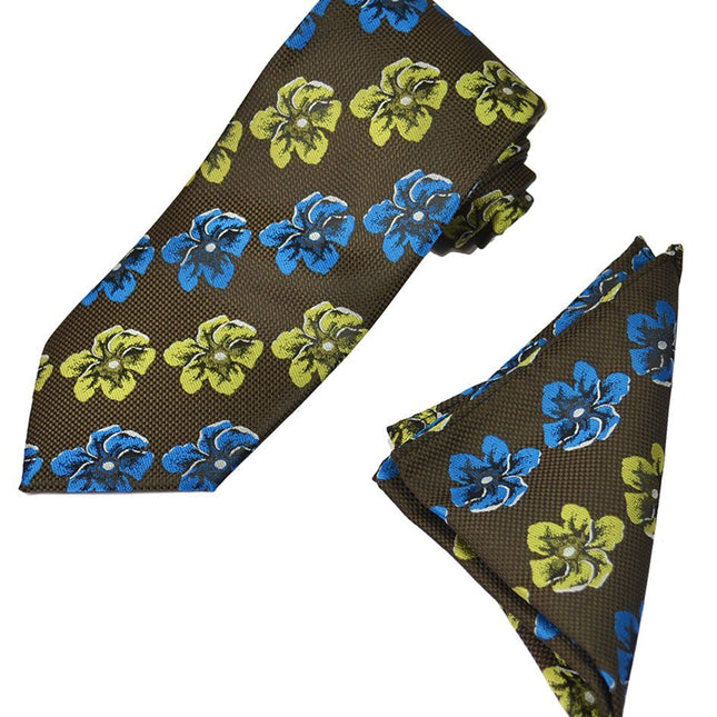 Brown and Green Floral Men's Tie and Pocket Square Paul Malone Ties - Paul Malone.com