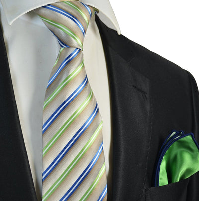 Blue and Green Striped Men's Tie and Pocket Square Paul Malone Ties - Paul Malone.com
