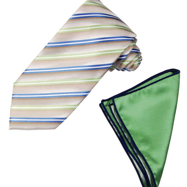 Blue and Green Striped Men's Tie and Pocket Square Paul Malone Ties - Paul Malone.com