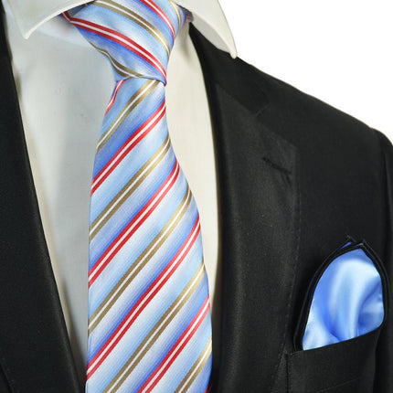 Blue, Gold and Red Striped Men's Tie and Pocket Square Paul Malone Ties - Paul Malone.com