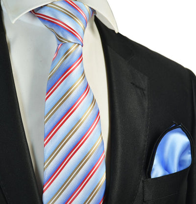 Blue, Gold and Red Striped Men's Tie and Pocket Square Paul Malone Ties - Paul Malone.com