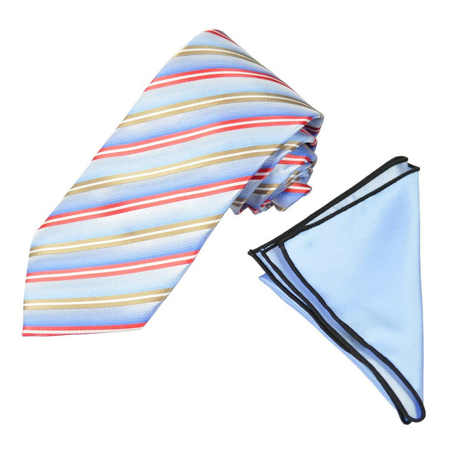 Blue, Gold and Red Striped Men's Tie and Pocket Square Paul Malone Ties - Paul Malone.com