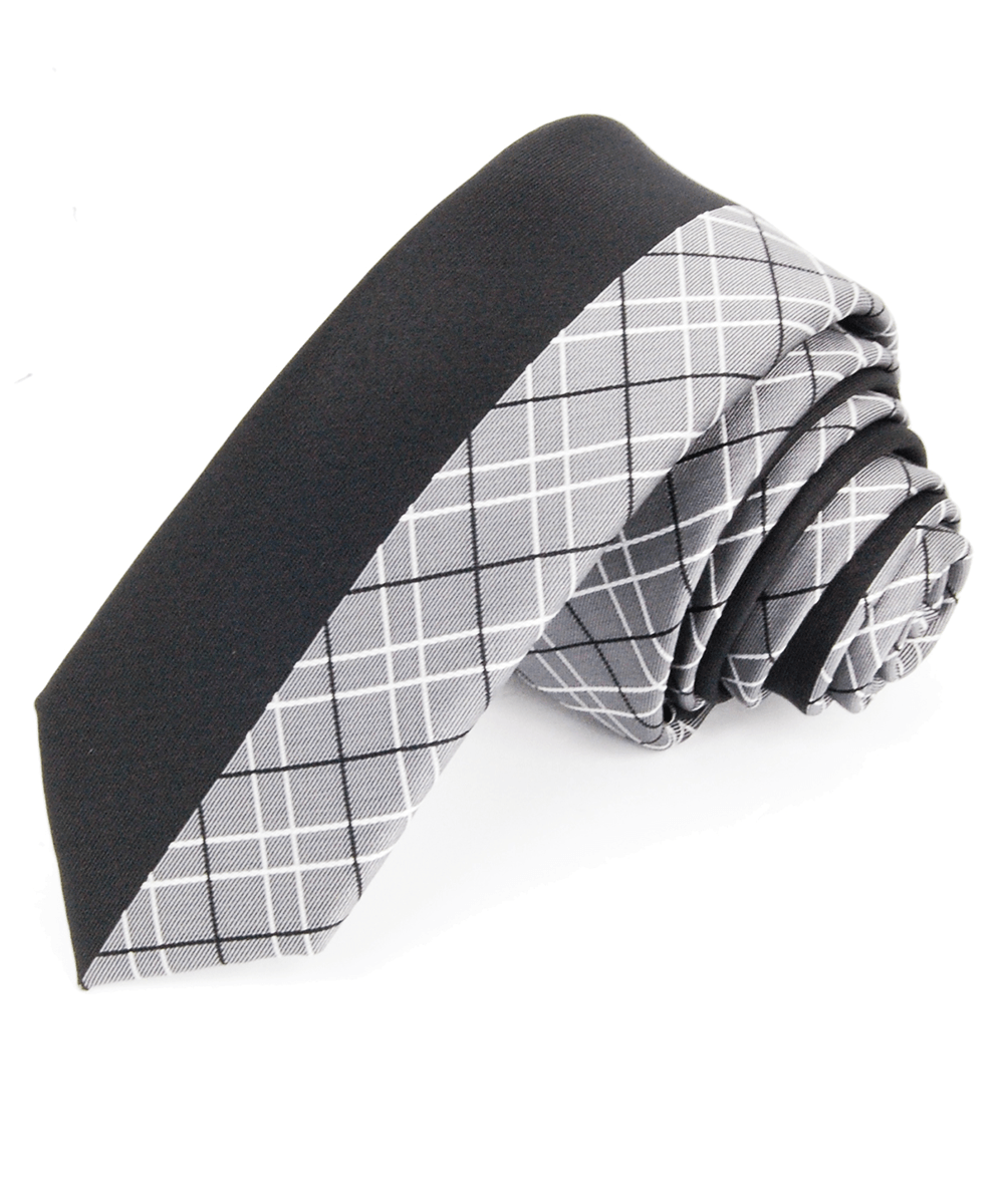Black Skinny Tie With Checkerboard Pattern
