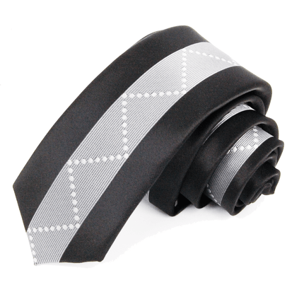 Black and Silver Slim Panel Tie Paul Malone Ties - Paul Malone.com