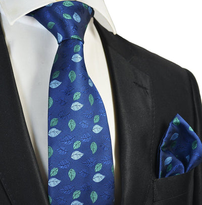 Blue and Green Floral Men's Tie and Pocket Square Paul Malone Ties - Paul Malone.com