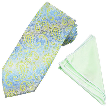 Green and Blue Paisley Men's Extra Long Tie and Pocket Square Paul Malone Ties - Paul Malone.com