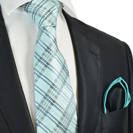 Striped Turquoise Men's Tie and Pocket Square Paul Malone Ties - Paul Malone.com