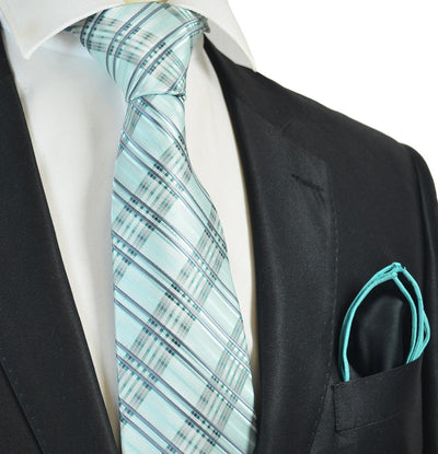 Striped Turquoise Men's Tie and Pocket Square Paul Malone Ties - Paul Malone.com