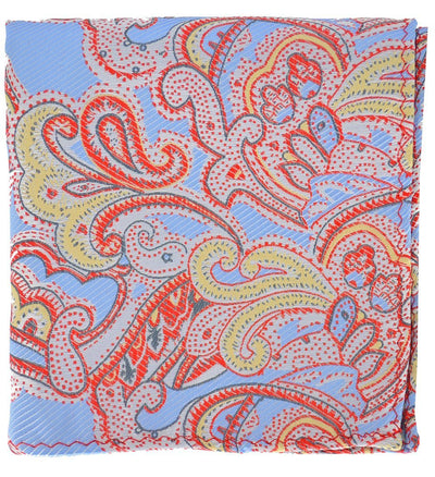 Red, Light Blue and Gold Paisley Pocket Square BerlinBound Pocket Square - Paul Malone.com