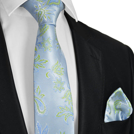 Sky Blue and Green Necktie Set Paul Malone Ties - Paul Malone.com