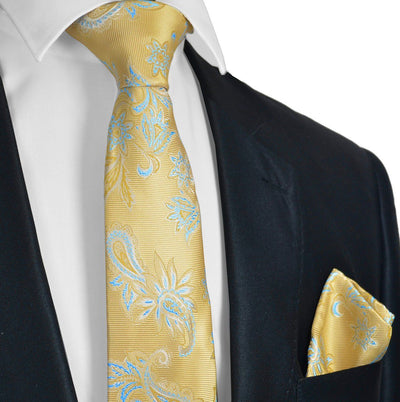Gold and Blue Necktie Set Paul Malone Ties - Paul Malone.com