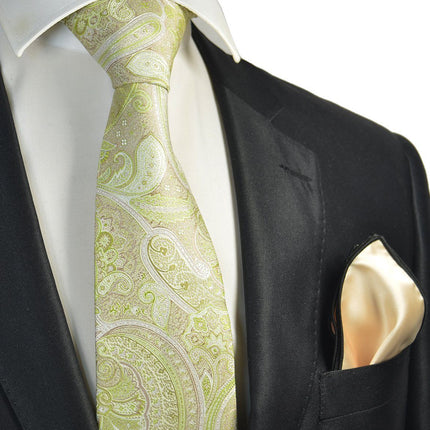 Lime Green Paisley Men's Tie and Pocket Square Paul Malone Ties - Paul Malone.com